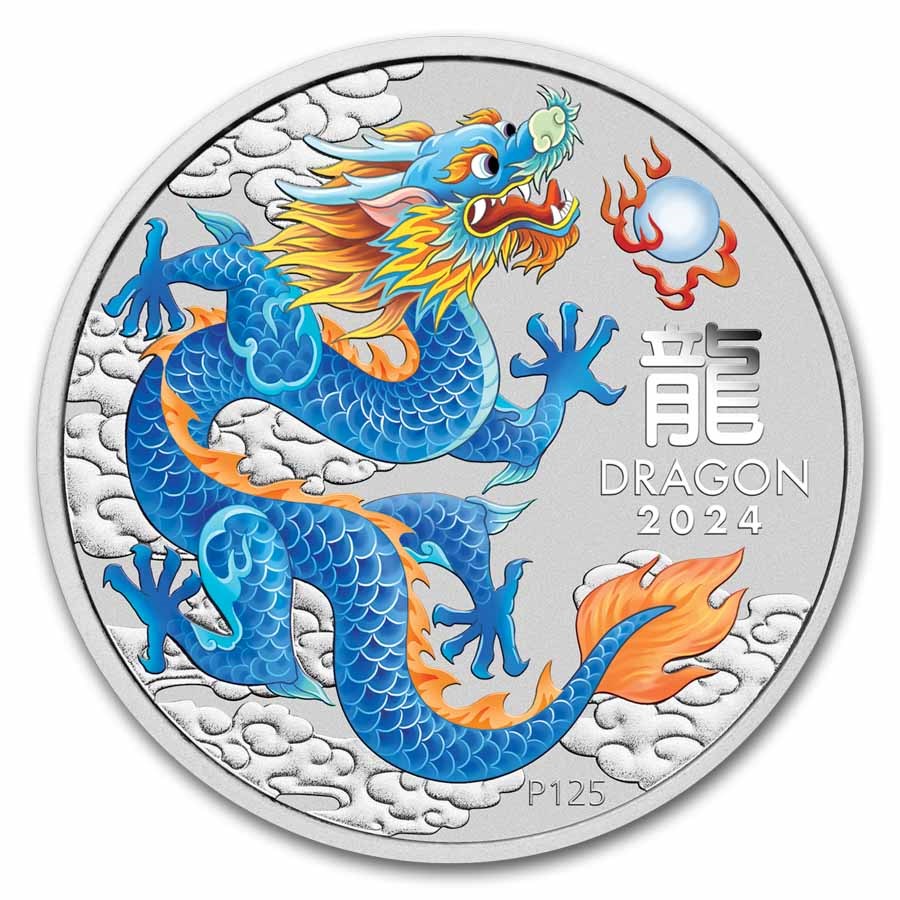 2024 Australia 1 oz Silver Lunar Colorized Blue Dragon in Card