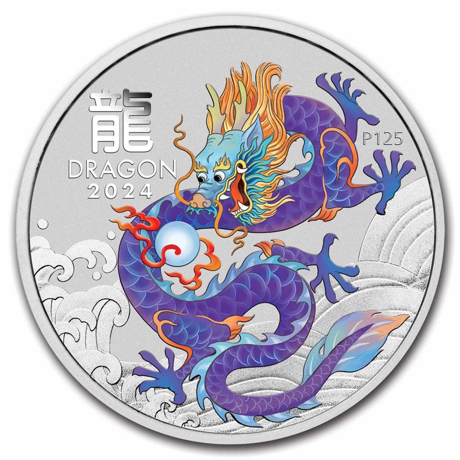 2024 Australia 1 oz Silver Lunar Colorized Purple Dragon in Card