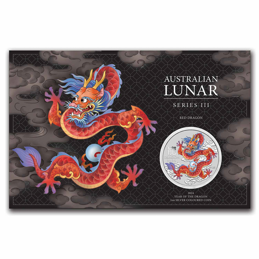 2024 Australia 1 Oz Silver Lunar Colorized Red Dragon In Card   2024 Australia 1 Oz Silver Lunar Colorized Red Dragon In Card 286243 A 