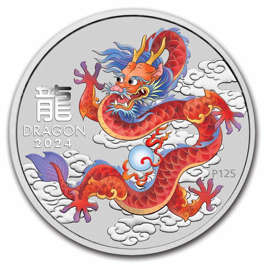 2024 Australia 1 oz Silver Lunar Colorized Red Dragon in Card