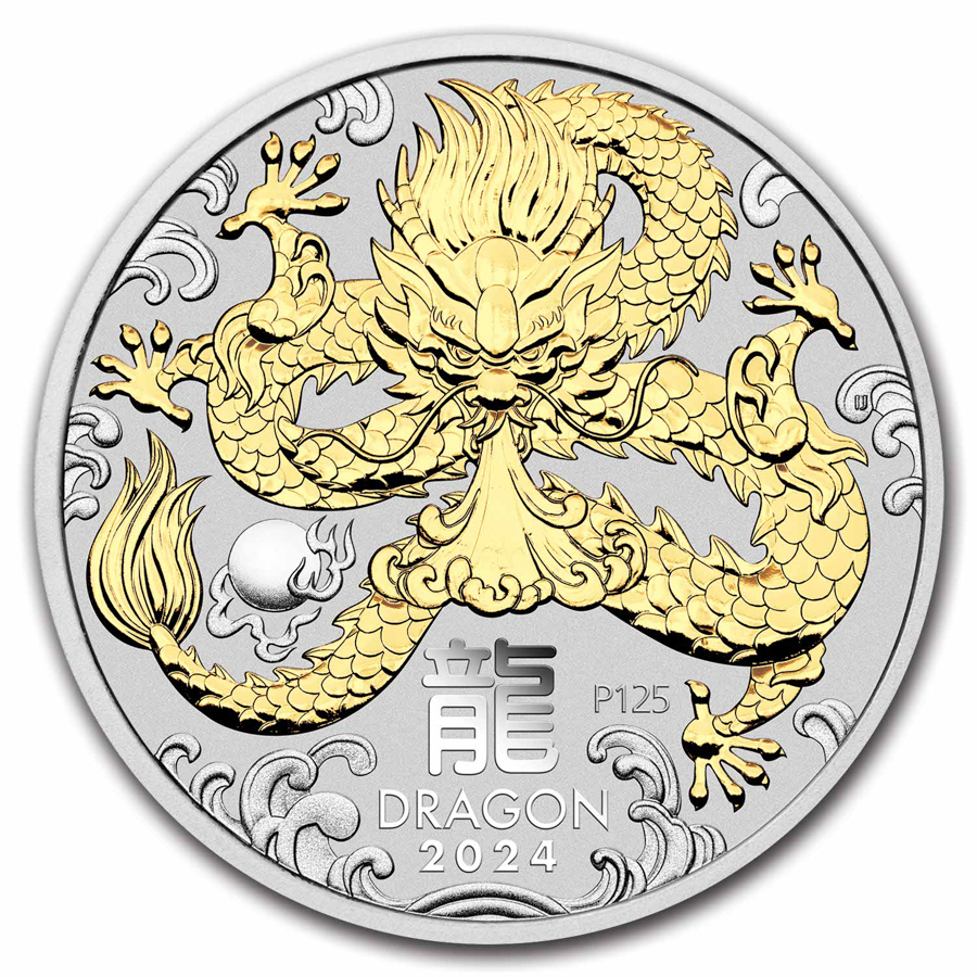 2024 Australia 1 Oz Silver Lunar Dragon Gilded W Box COA   2024 Australia 1 Oz Silver Lunar Dragon Gilded W Box Coa 287087 Slab 