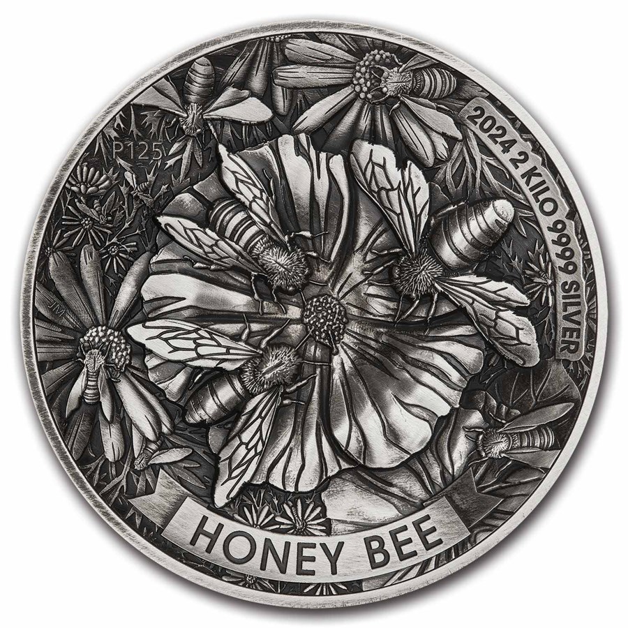 2024 Australia 2 kilo Silver Antiqued Honey Bee High Relief