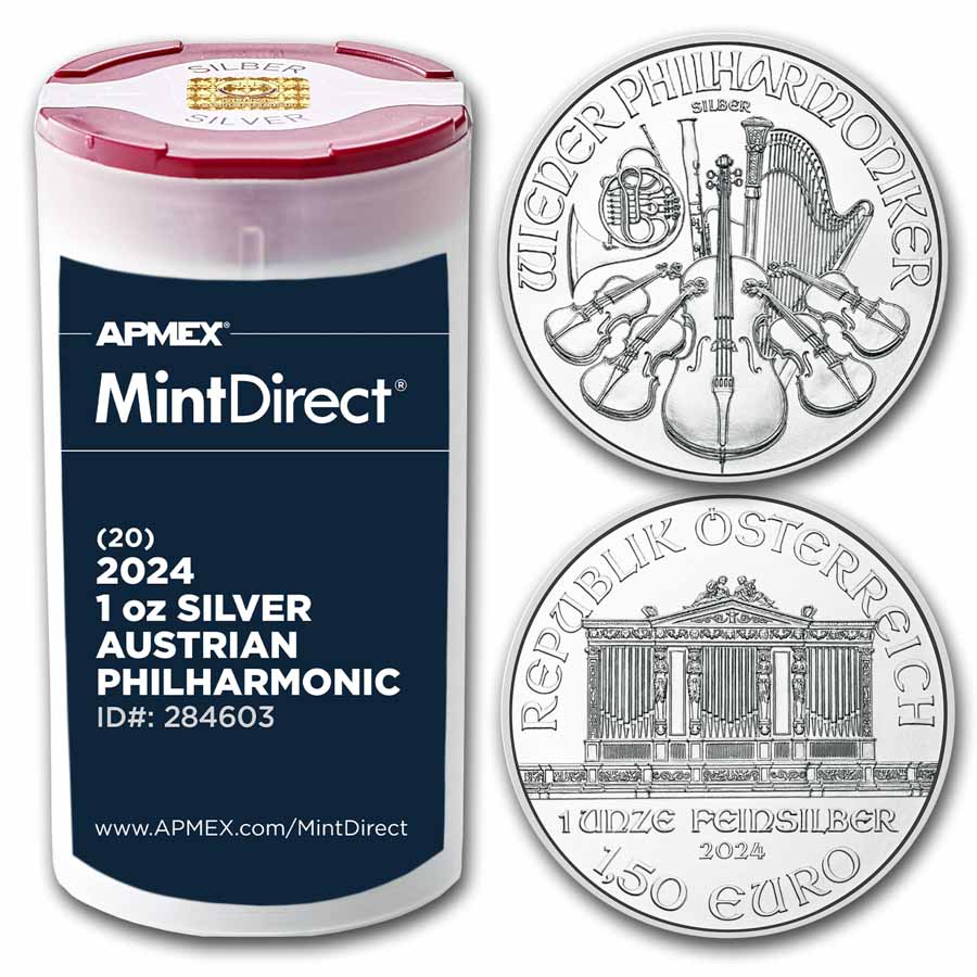 2024 Austria 1 Oz Silver Philharmonic 20 Coin MintDirect Tube   2024 Austria 1 Oz Silver Philharmonic 20 Coin Mintdirect Tube 284603 Slab 