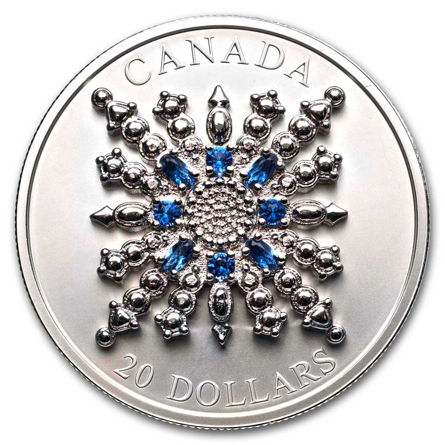 2024 Canada Silver $20 Sapphire Jubilee Snowflake Brooch