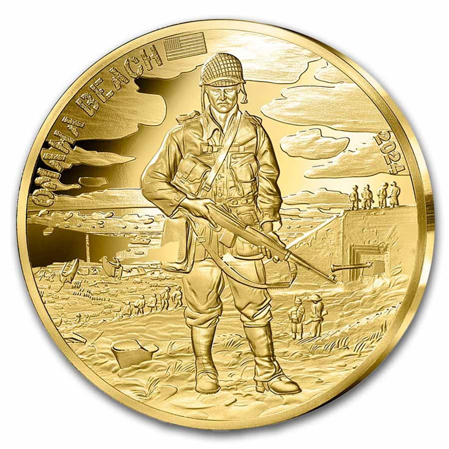 2024 Gold €50 80th Anniversary of D-Day Proof: Omaha Beach