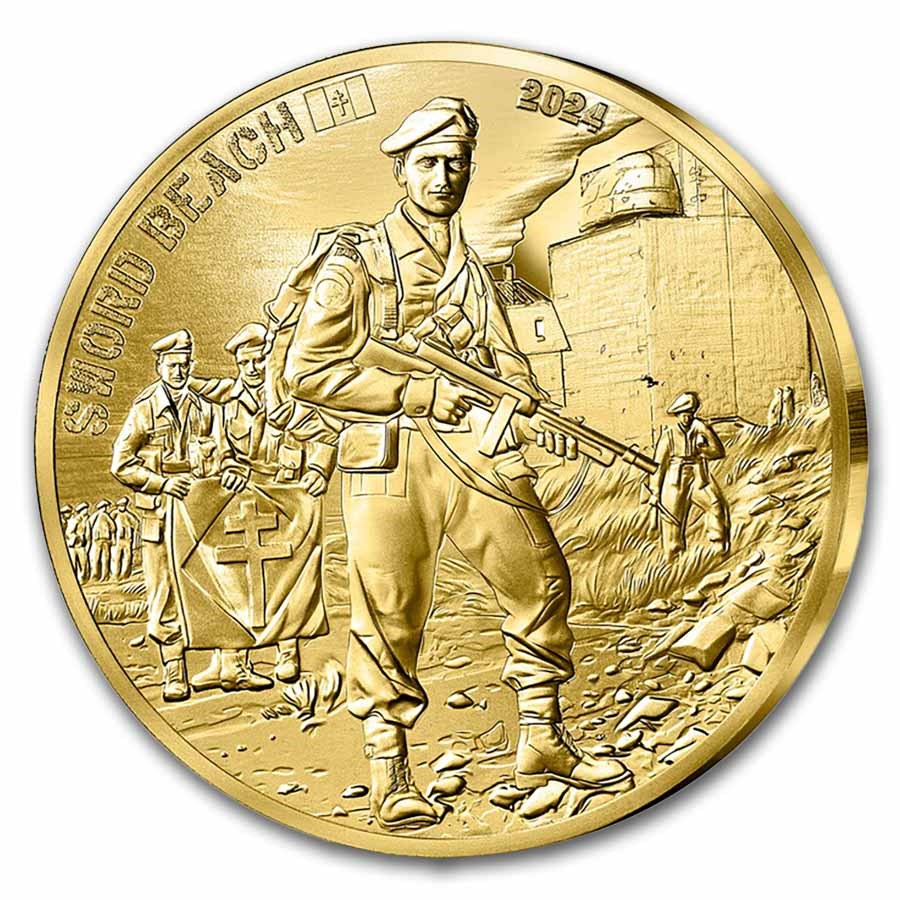 2024 Gold €50 80th Anniversary of D-Day Proof: Sword Beach