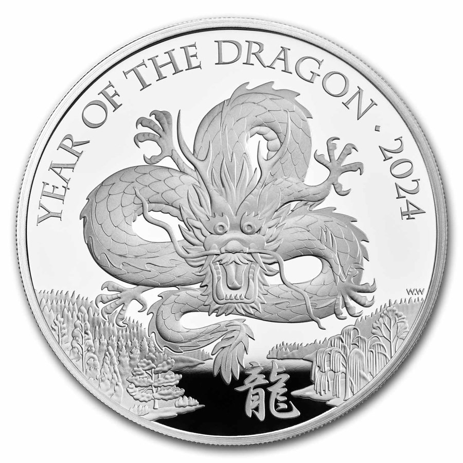 2024 Great Britain 1 oz Silver Year of the Dragon Prf (Box & COA)