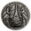 2024 Ivory Coast 1 oz Antique Silver P. De Greef: Rhino