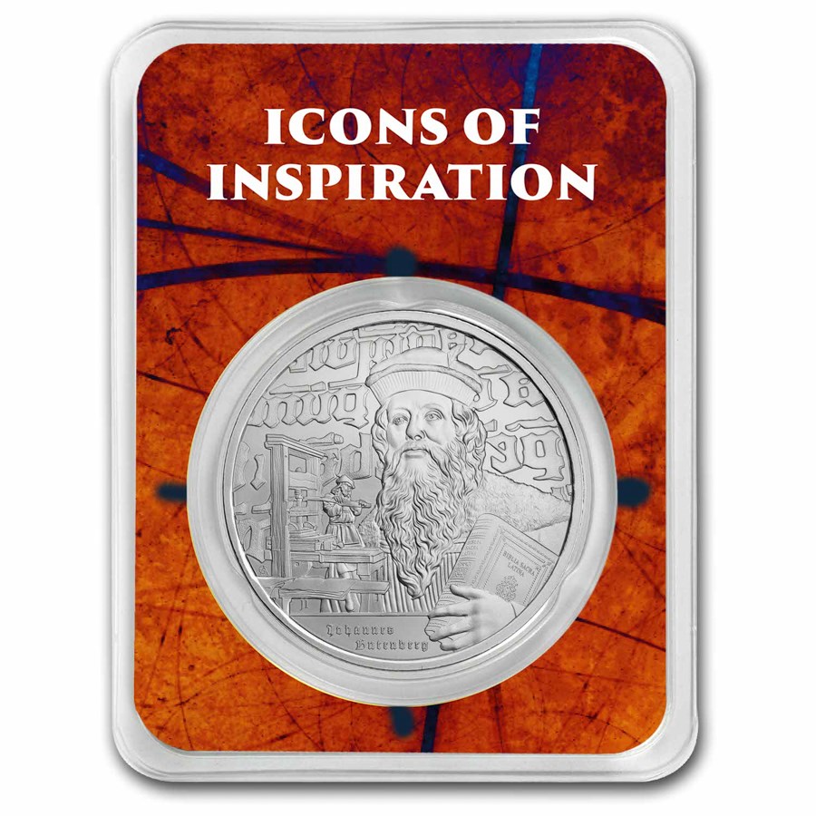 2024 Niue 1 oz Silver Icons: Johannes Gutenberg in TEP