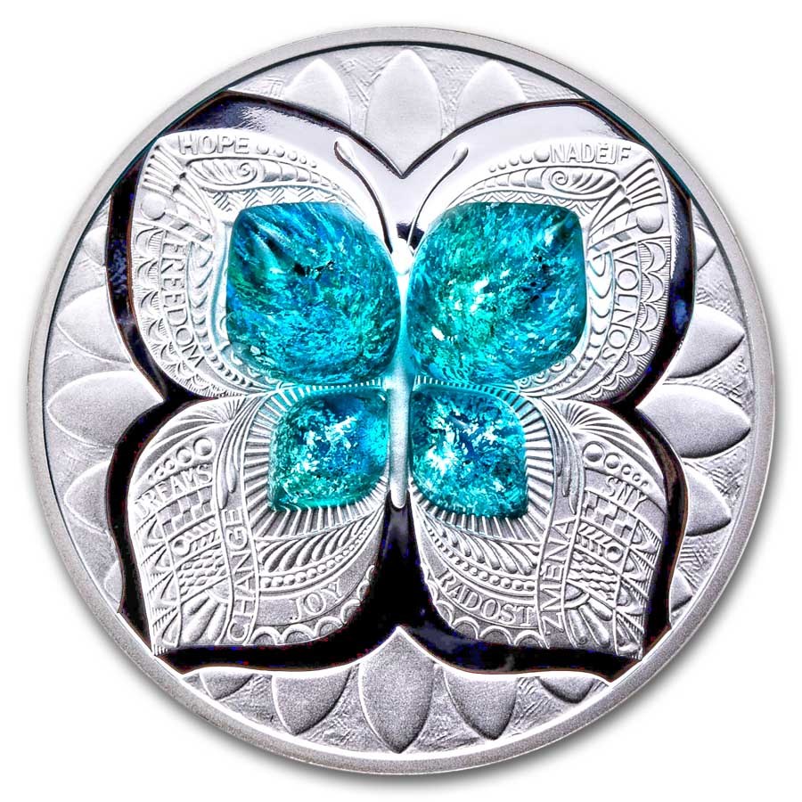 2024 Niue 1 oz Silver Proof Crystal Coin: Butterfly