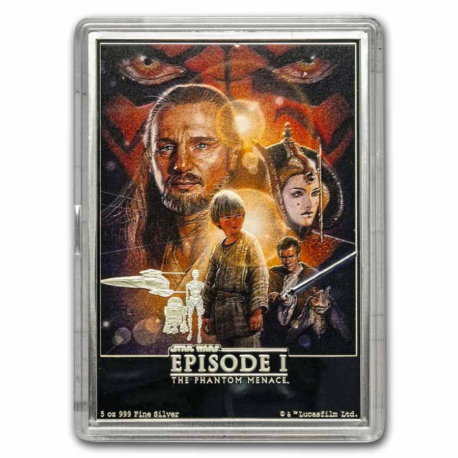 2024 Niue 5 Oz Silver Star Wars The Phantom Menace Movie Poster   2024 Niue 5 Oz Silver Star Wars The Phantom Menace Movie Poster 290292 Slab 