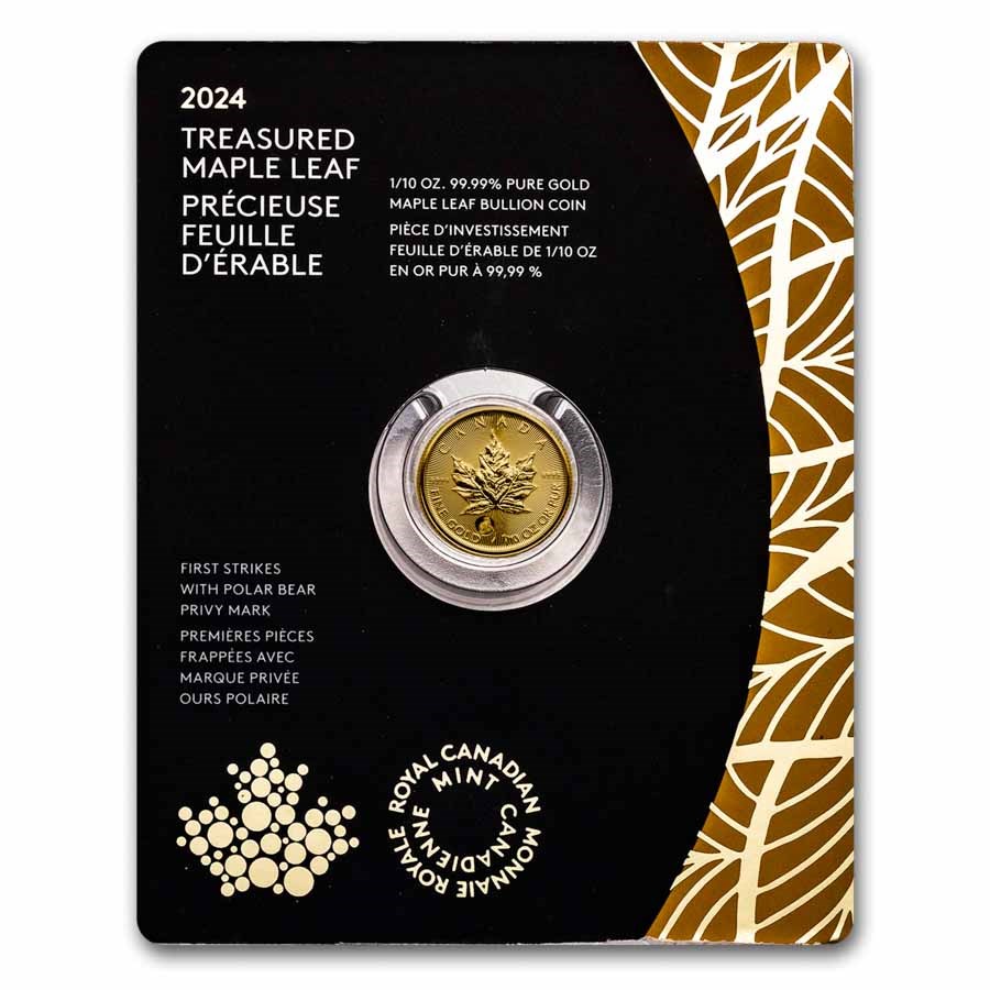 2024 RCM 1/10 oz Gold $5 Treasured Gold Maple Polar Bear Privy