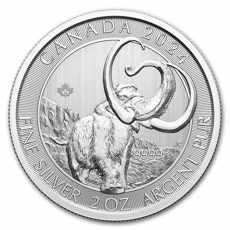 2024 RCM 2 oz Silver Ice Age of Canada Woolly Mammoth BU