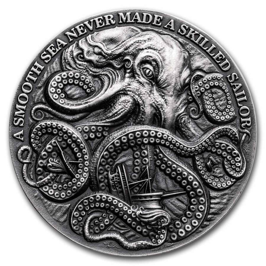 2024 Republic Of Ghana 1 Oz Silver Antique Life Quotes Kraken   2024 Republic Of Ghana 1 Oz Silver Antique Life Quotes Kraken 288170 Slab 