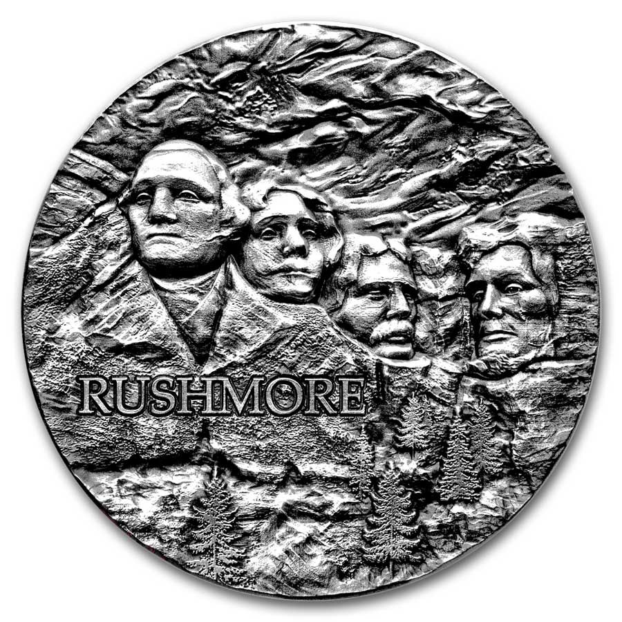 2024 Republic of Ghana 2 oz Silver Antique Mount Rushmore