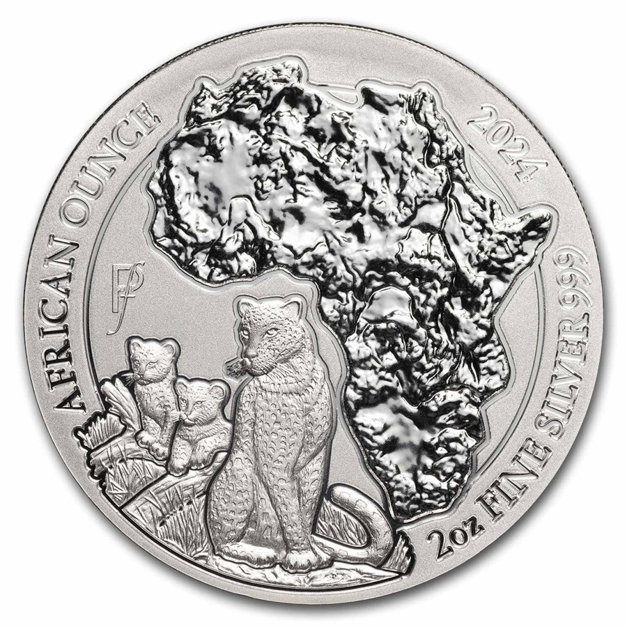 2024 Rwanda 2 oz Silver African Ounce Leopard BU