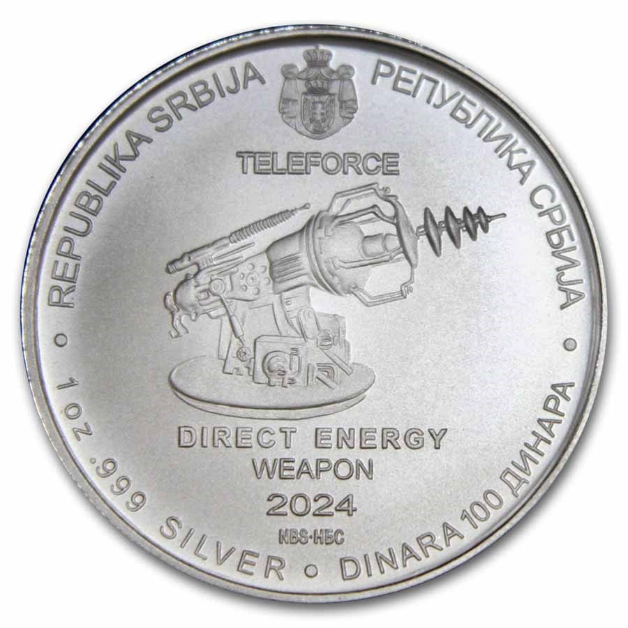 2024 Serbia 1 oz Silver 100 Dinar Tesla: Direct Energy Weapon