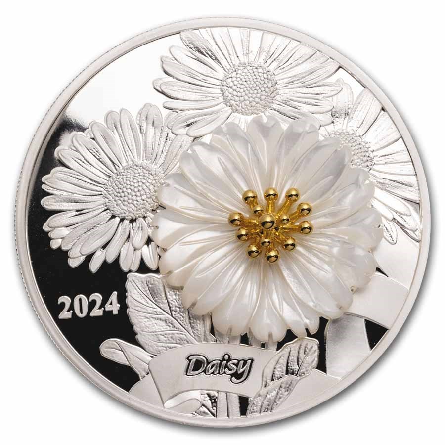 2024 Solomon Island 2 oz Silver Mother of Pearl: Daisy