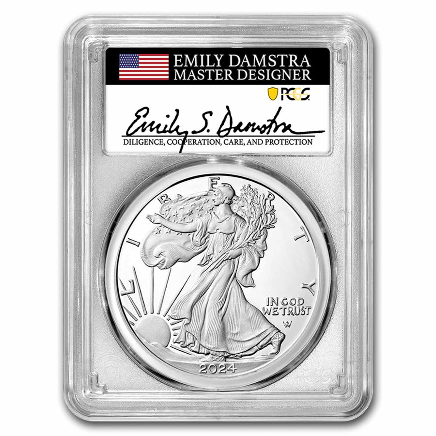 Buy 2024 W 1 Oz Proof Silver American Eagle PR 70 PCGS FDI Damstra   2024 W 1 Oz Proof Silver American Eagle Pr 70 Pcgs Fdi Damstra 284559 Slab 