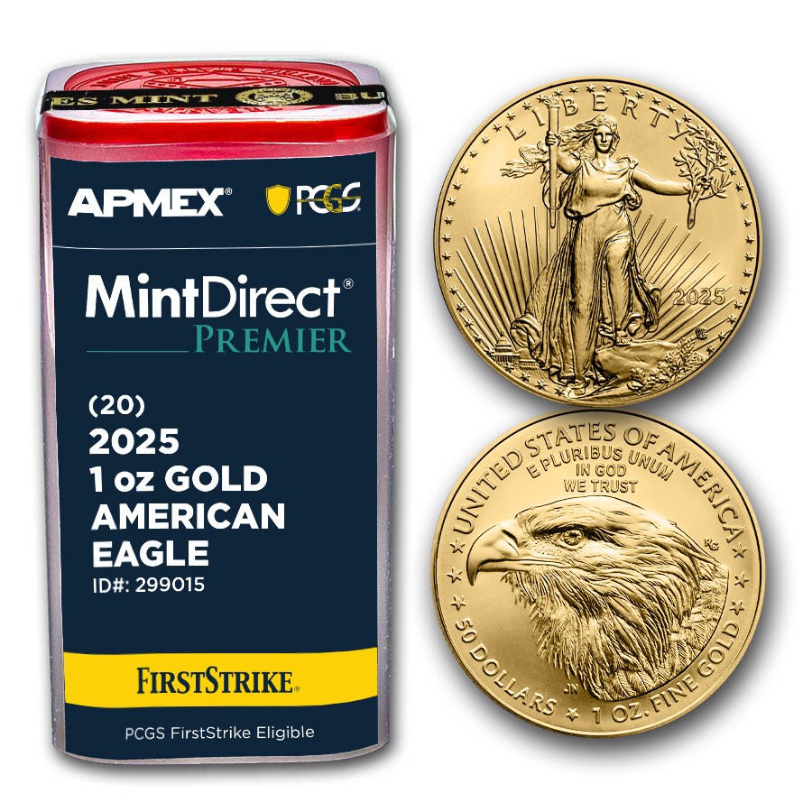 2025 1 oz Gold Eagles (20-Coin MD® Premier + PCGS FS® Tube)