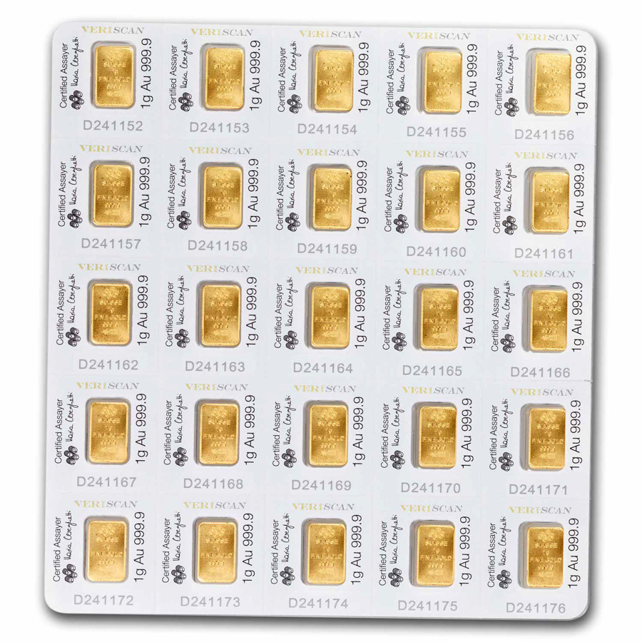 Buy 25x1 Gram Gold Bar PAMP Suisse Multigram+25 (In Assay) | APMEX