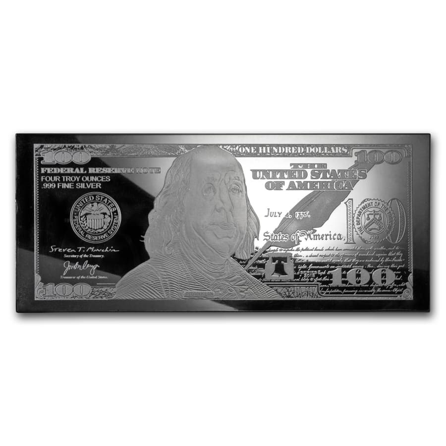 4 oz Silver Bar - $100 Bill (Random Year)