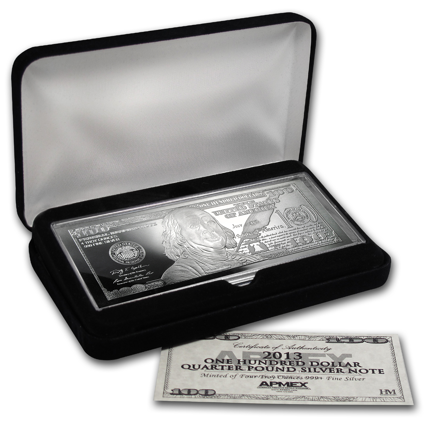 Buy 4 Oz Silver Bar - 2013 $100 Bill (W/Box & COA) | APMEX