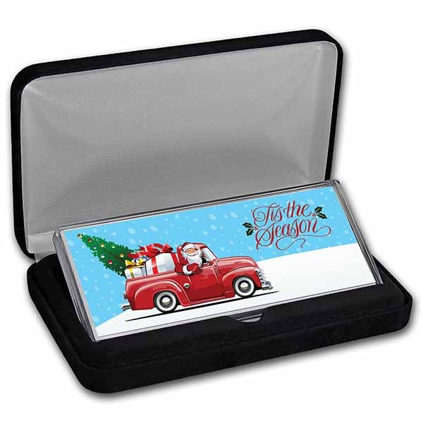 4 oz Silver Colorized Bar - Farm Truck Santa (w/Box)