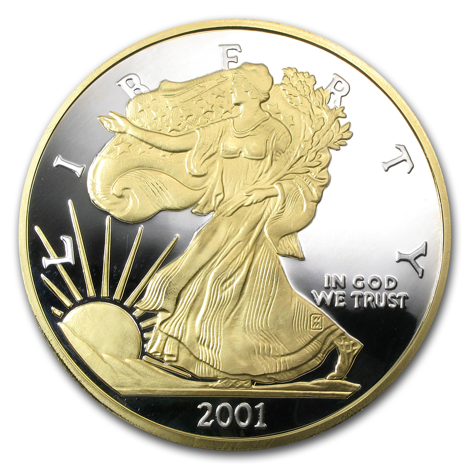 アンティークコイン 2000 TRI COLORED GOLD GILDED SILVER EAGLE $1