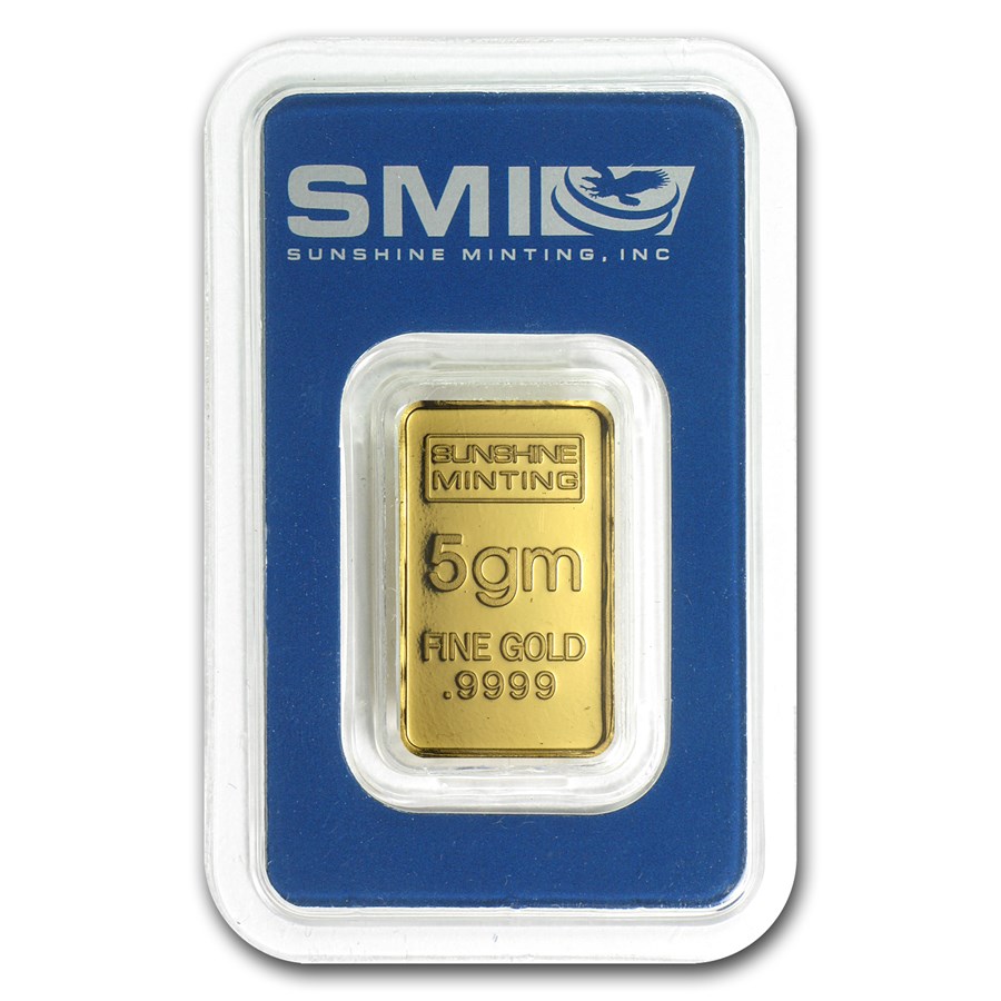 5 gram Gold Bar - Sunshine Minting Old Design (In TEP Packaging)
