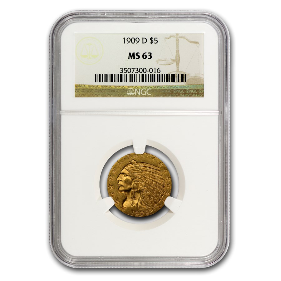 $5 Indian Gold Half Eagle MS-63 NGC