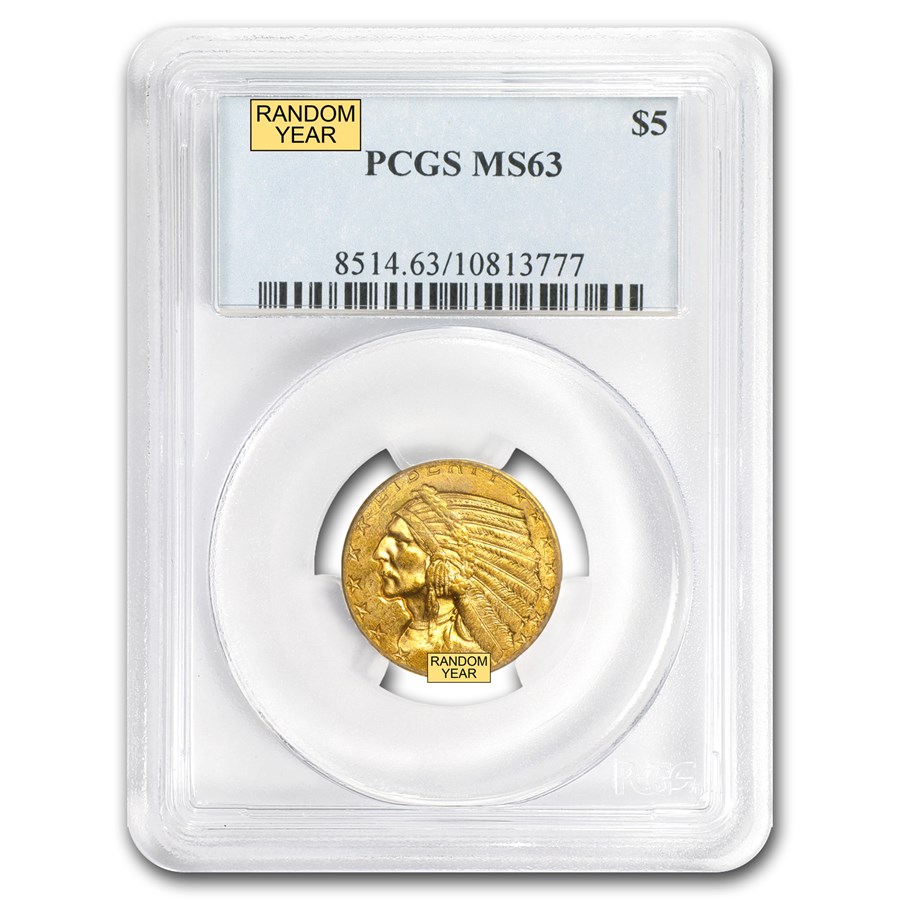 $5 Indian Gold Half Eagle MS-63 PCGS (Random Year)