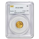 $5 Liberty Gold Half Eagle MS-61 PCGS