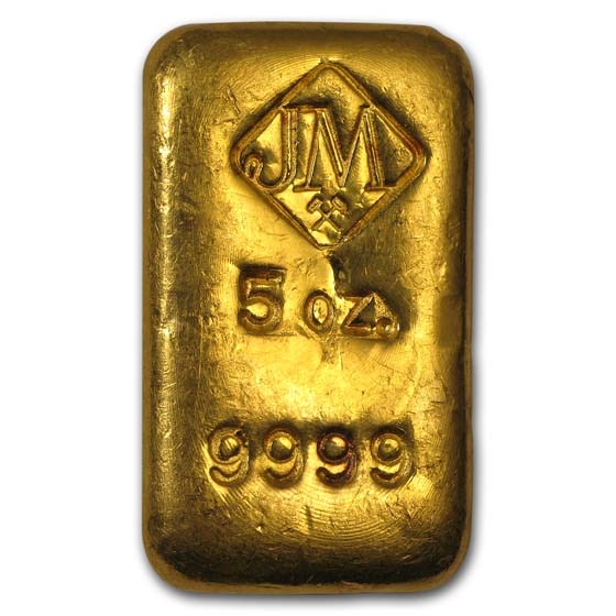 Buy 5 oz Gold Bar - Johnson Matthey (Poured, Loaf-Style) | APMEX