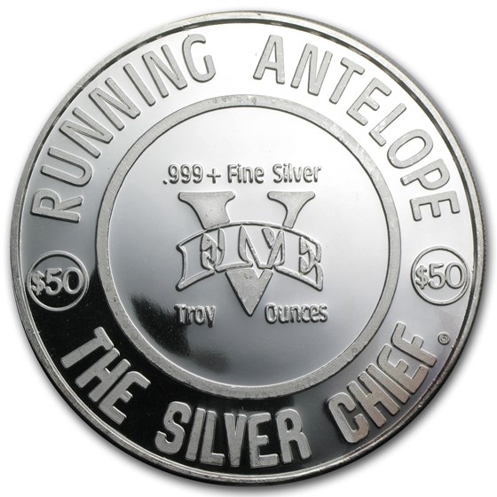 Buy 5 oz Silver Round - Running Antelope (The Silver Chief) | APMEX