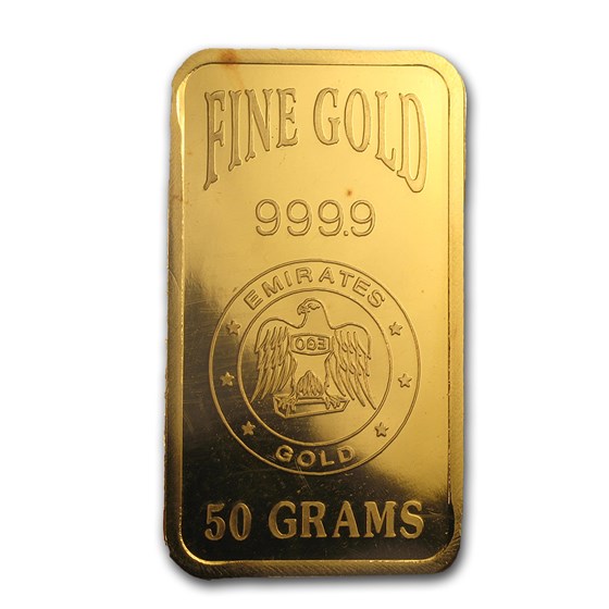 Buy 50 gram Gold Bar - Emirates (Rose, In Assay) | APMEX