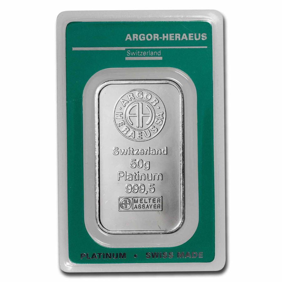 50 gram Platinum Bar - Argor-Heraeus (In Assay)
