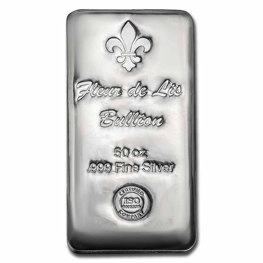 Buy 50 oz Cast-Poured Silver Bar - Fleur De Lis Bullion | APMEX