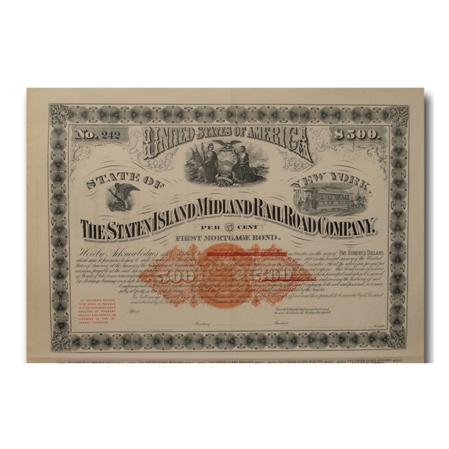 $500 Bond - Staten Island Midland Railroad Company (1890)