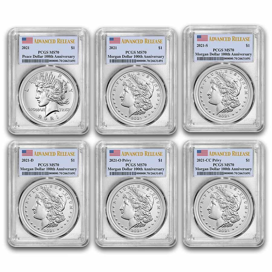 Buy 6-Coin 2021 Morgan/Peace Dollar Set MS-70 PCGS (AR) | APMEX