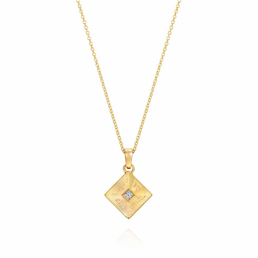 886 by The Royal Mint 18K Gold Tutamen Square Pendant with Chain