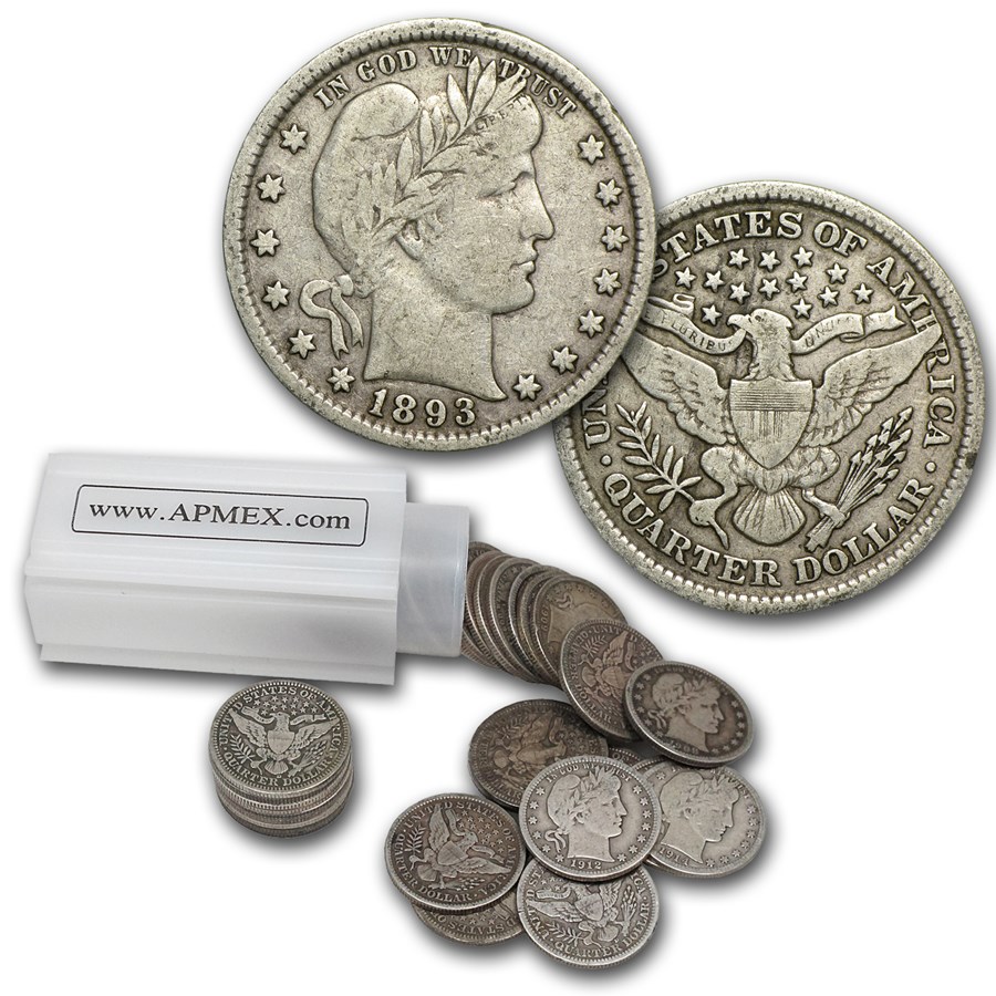 Buy 90% Silver Barber Quarters 40-Coin Roll Fine+ | APMEX