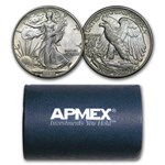 90% Silver Walking Liberty Halves $10 20-Coin Roll AU