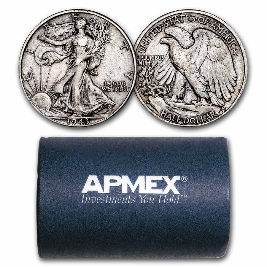 Buy 90% Silver Walking Liberty Halves $10 20-Coin Roll XF | APMEX