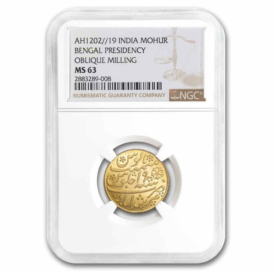 AH 1202//19 India-British Gold Mohur Bengal Presidency MS-63 NGC