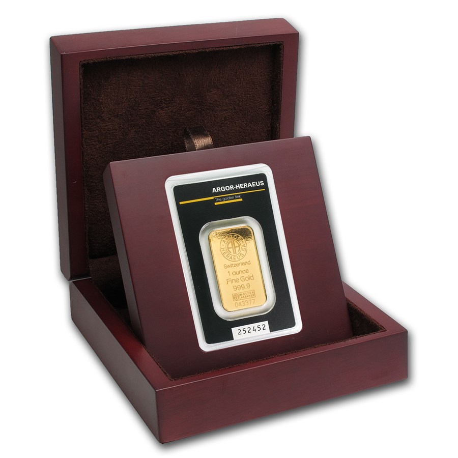 APMEX Wood Gift Box - Argor-Heraeus Gold Bar/Round (w/Assay)