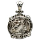 Attica, Athens Silver Tetradrachm Owl (440-404 BC) Sterling Bezel