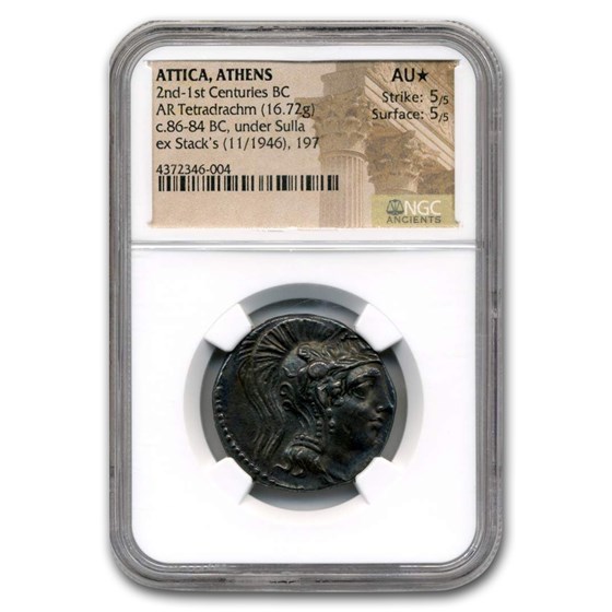 Buy Attica Athens Silver Tetradrachm Owl (c 86-84 BC) AU* Star NGC | APMEX
