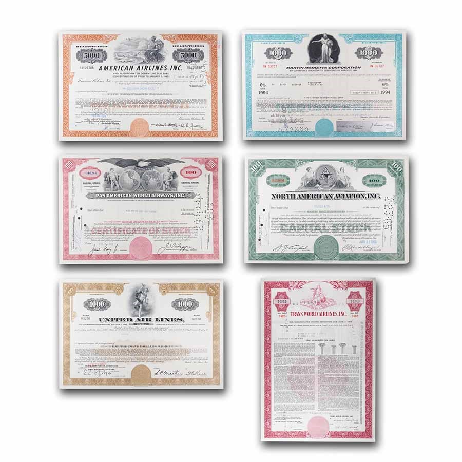 Aviation Collection 6-Certificates Stock & Bond Certificates