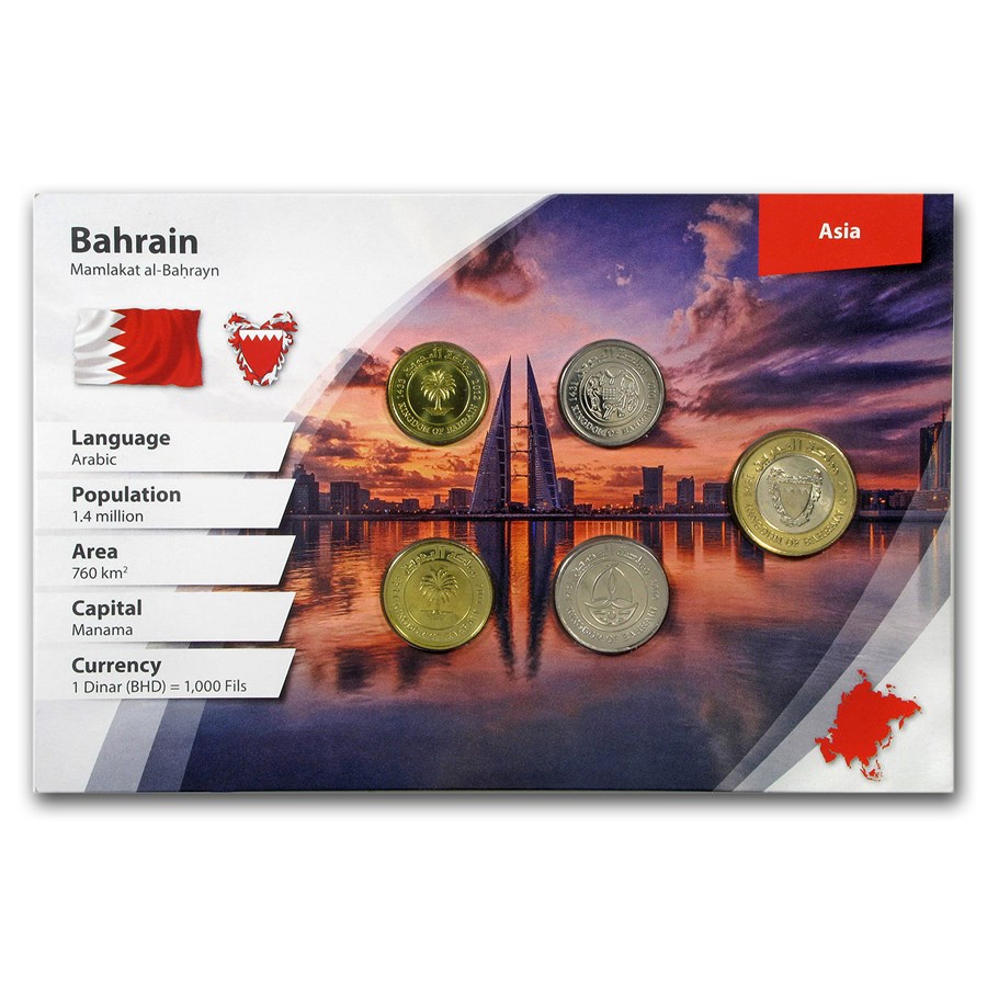 Bahrain 5 - 100 Fils 5-Coin Set BU (Landscape Packaging)